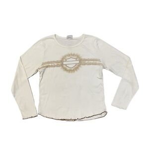 Vintage Harley-Davidson white Sioux Falls women’s Long Sleeve ruffled Shirt
